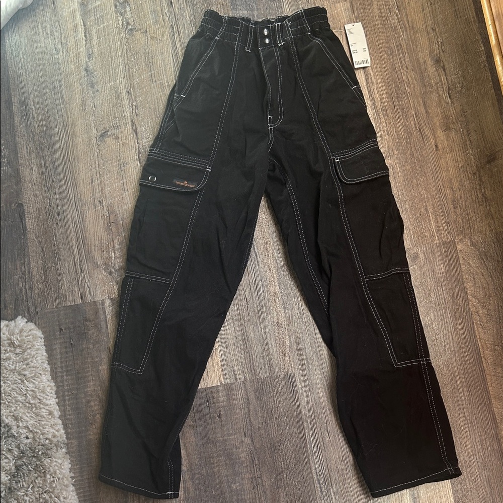 BDG Black Cargo Pants with Contrasting Stitching-urban outfitters